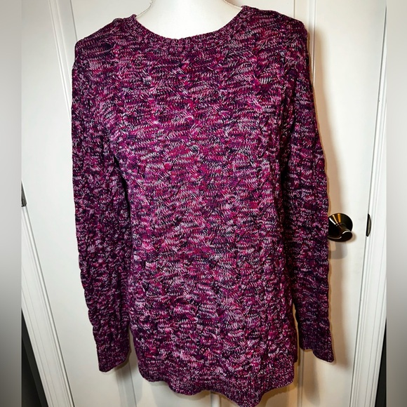 Lands' End Sweaters - Lands’ End Drifter Cable Knit Sweater Marled Berry Size M